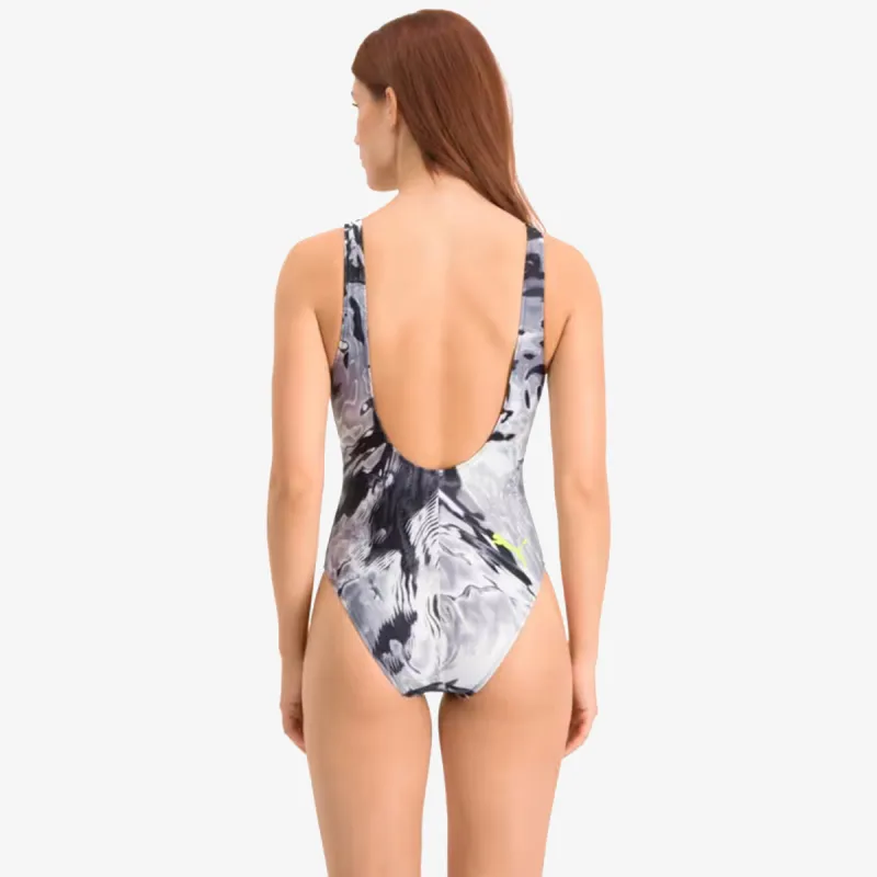 Puma PUMA SWIM WOMEN AOP SWIMSUIT 1P GREY WHI 
